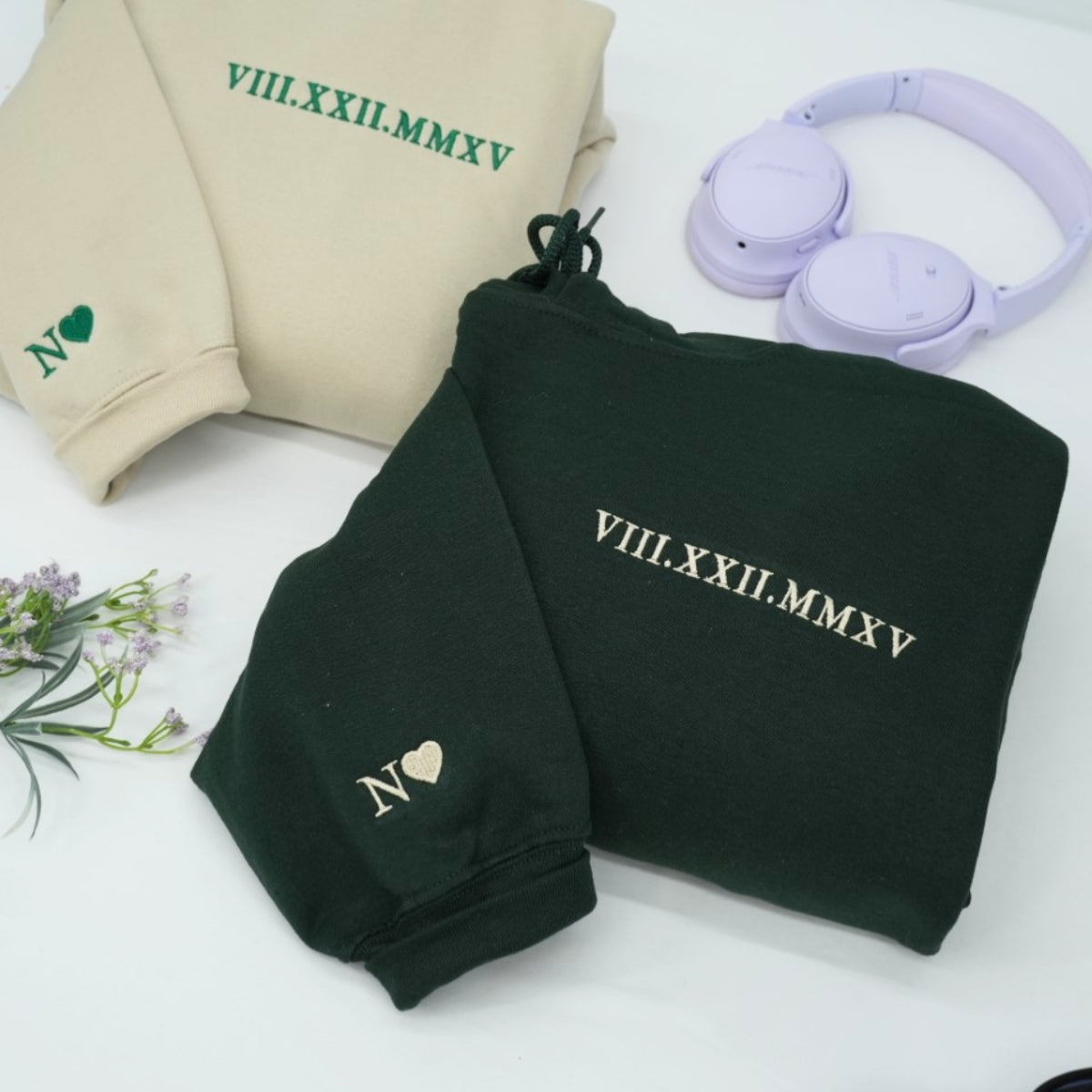 Individuell bestickte Engel- und Dämonenkatze-Kapuzenpullover für Paare