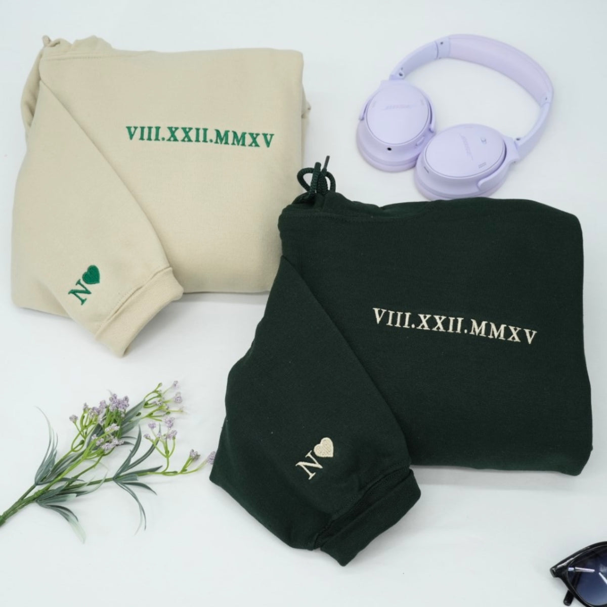 Individuell bestickte Engel- und Dämonenkatze-Kapuzenpullover für Paare