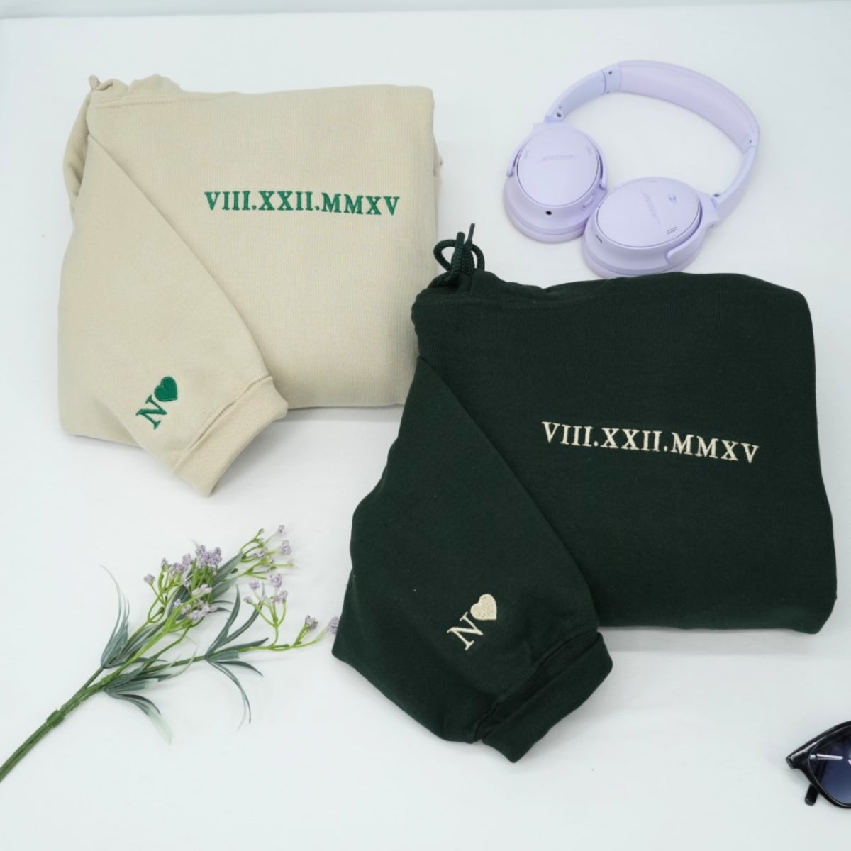 Custom Roman Date Hoodies - Matching Embroidered Anniversary Sweatshirts - Perfect Wedding Date Gift