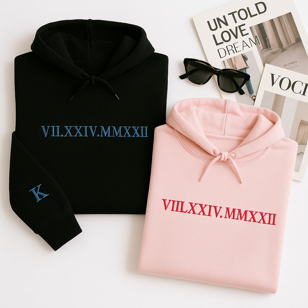 Custom Roman Numeral Embroidered Hoodie