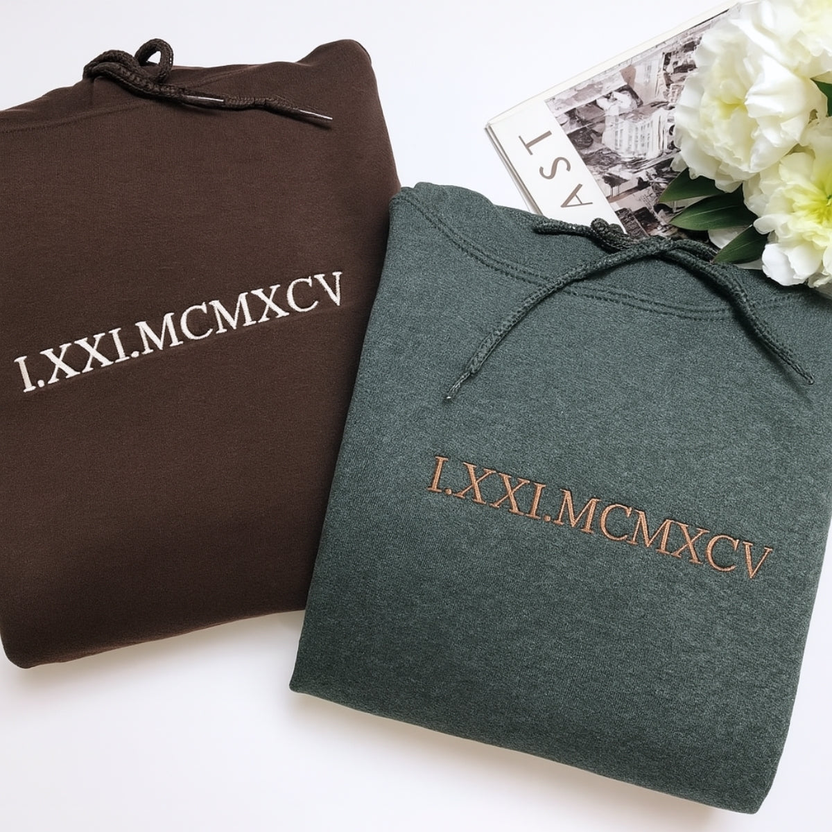 Custom Roman Numeral Hoodies Couples - Matching Date Embroidered Sweatshirts - Anniversary Valentine's Gift