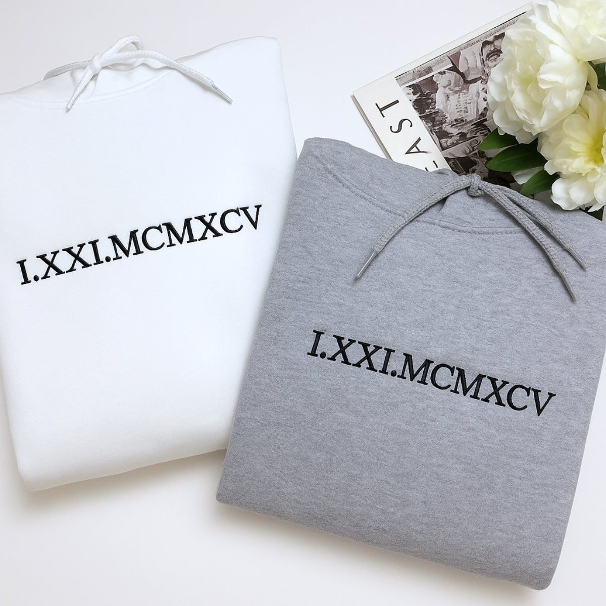 Custom Roman Numeral Hoodies Couples - Matching Date Embroidered Sweatshirts - Anniversary Valentine's Gift