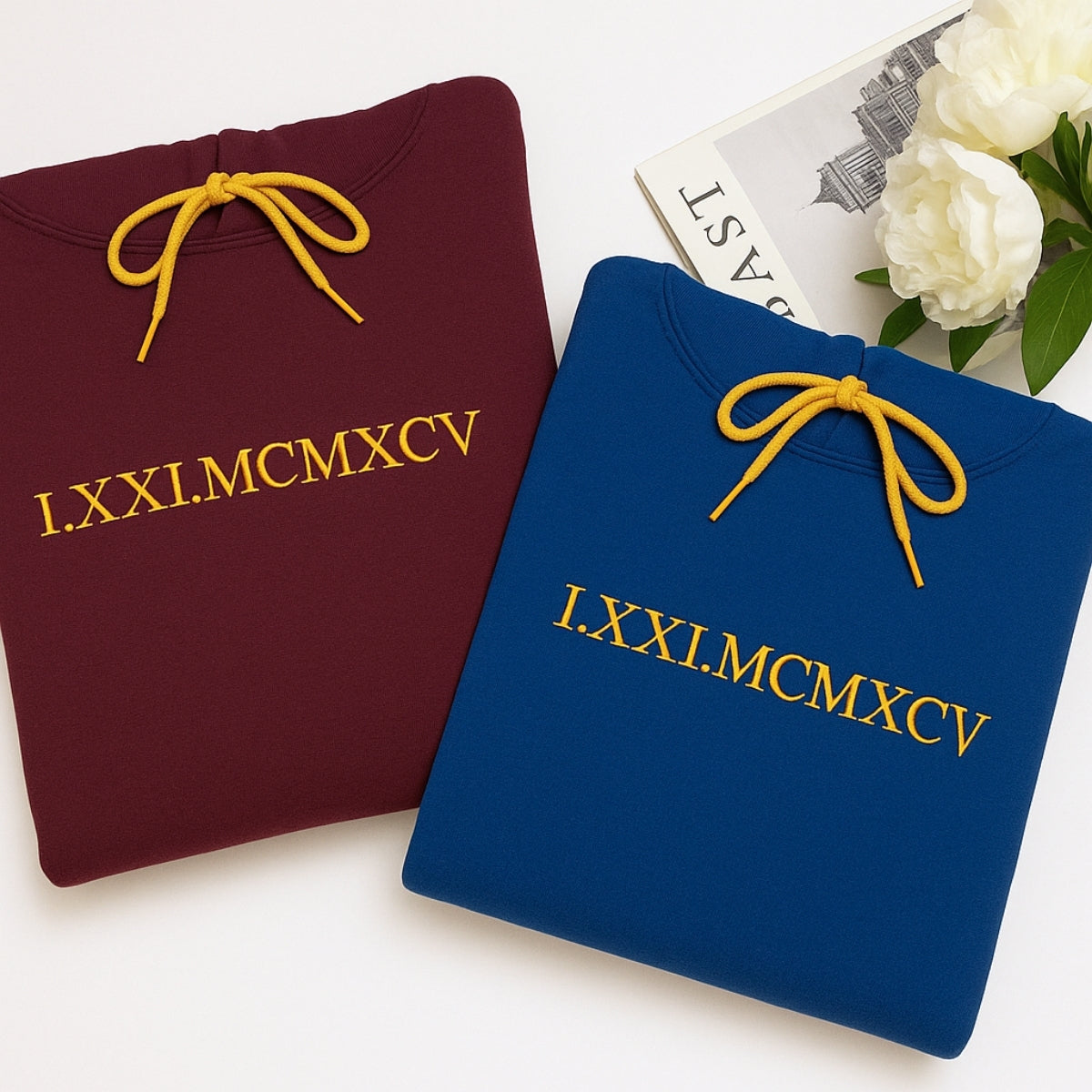 Custom Roman Numeral Hoodies Couples - Matching Date Embroidered Sweatshirts - Anniversary Valentine's Gift