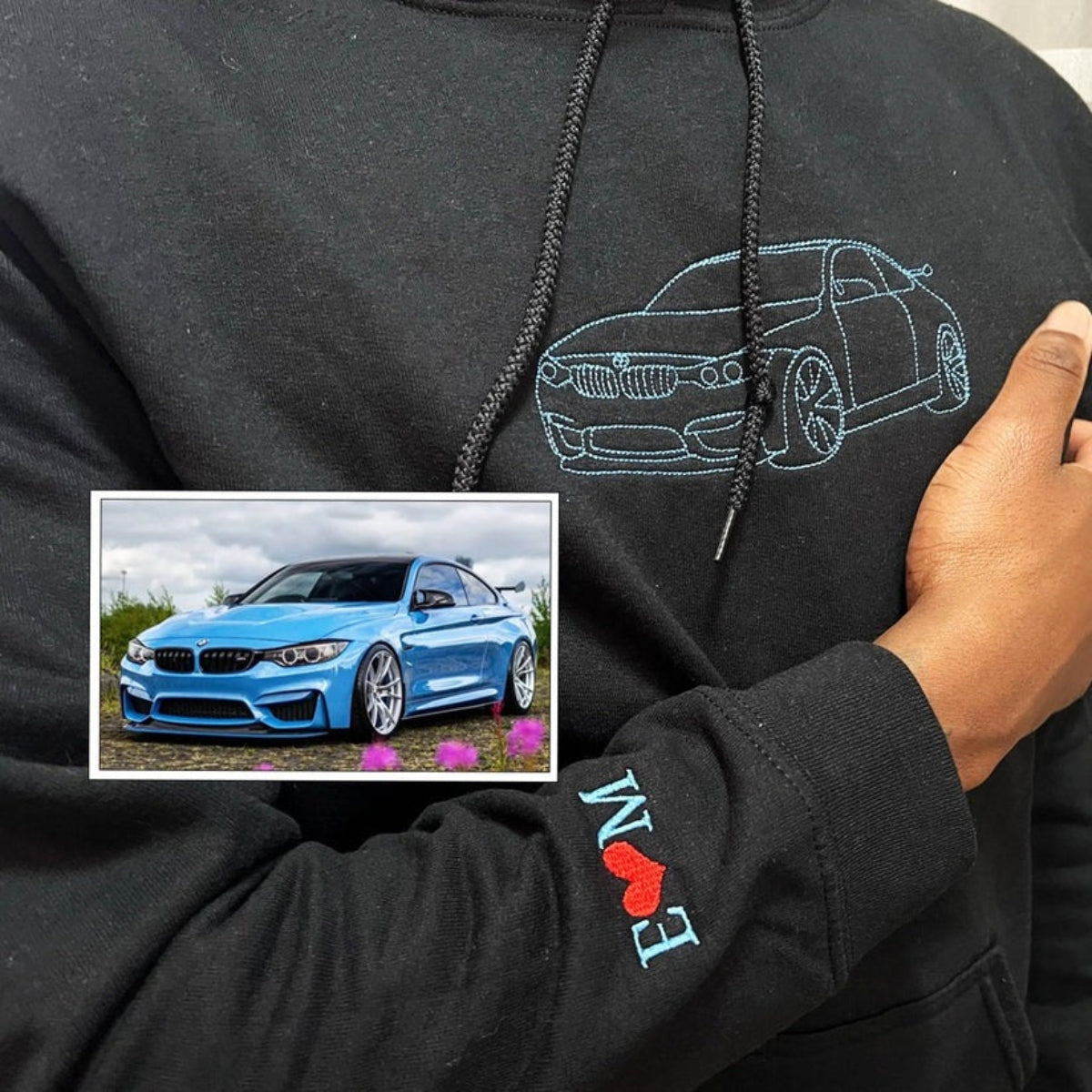 Individuell bestickte Engel- und Dämonenkatze-Kapuzenpullover für Paare