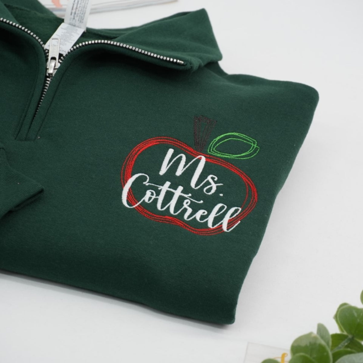 Custom Teacher Quarter Zip - Personalized Apple Embroidered Sweatshirt - Perfect Teacher Gift