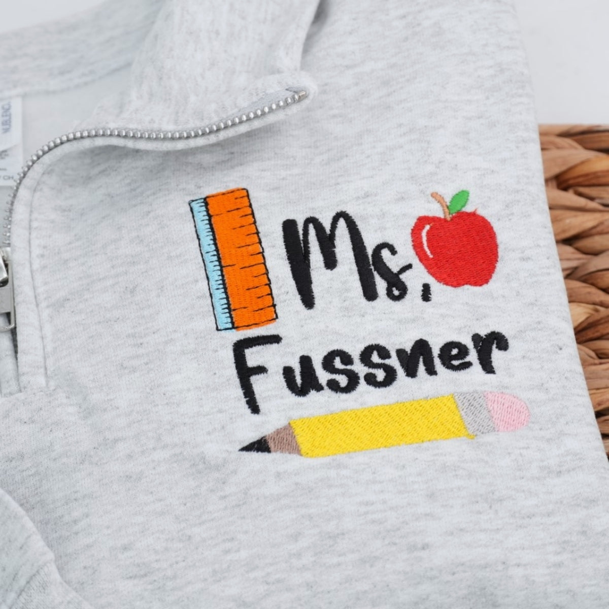 Custom Teacher Quarter Zip - Personalized Ms Embroidered Pullover - Education Professional Gift