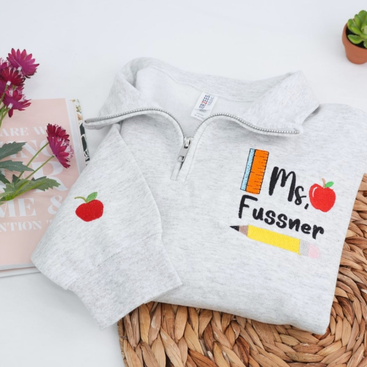 Custom Teacher Quarter Zip - Personalized Ms Embroidered Pullover - Education Professional Gift