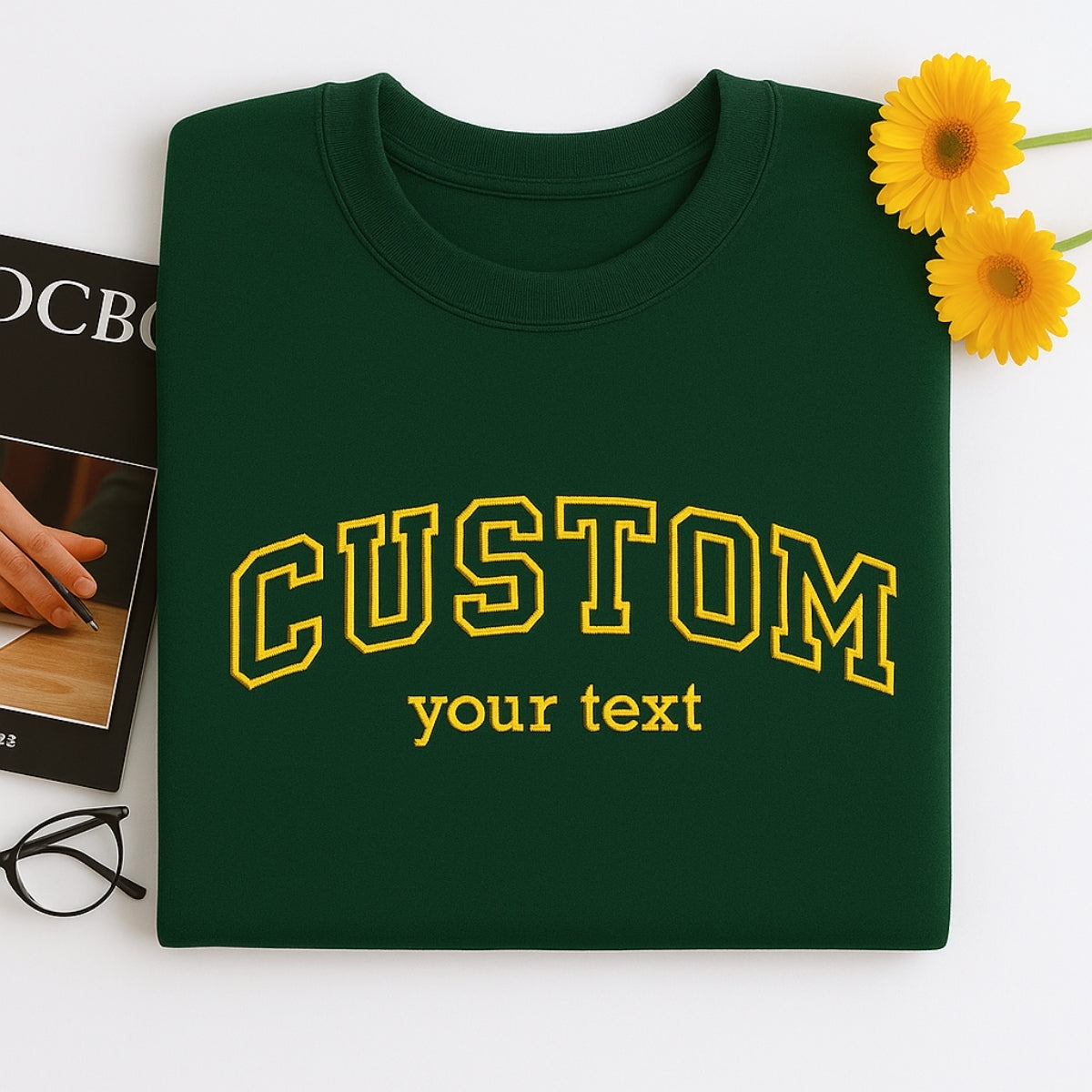 Custom Text Embroidered Sweatshirts - Personalized Varsity Style - Perfect Gift for Everyone