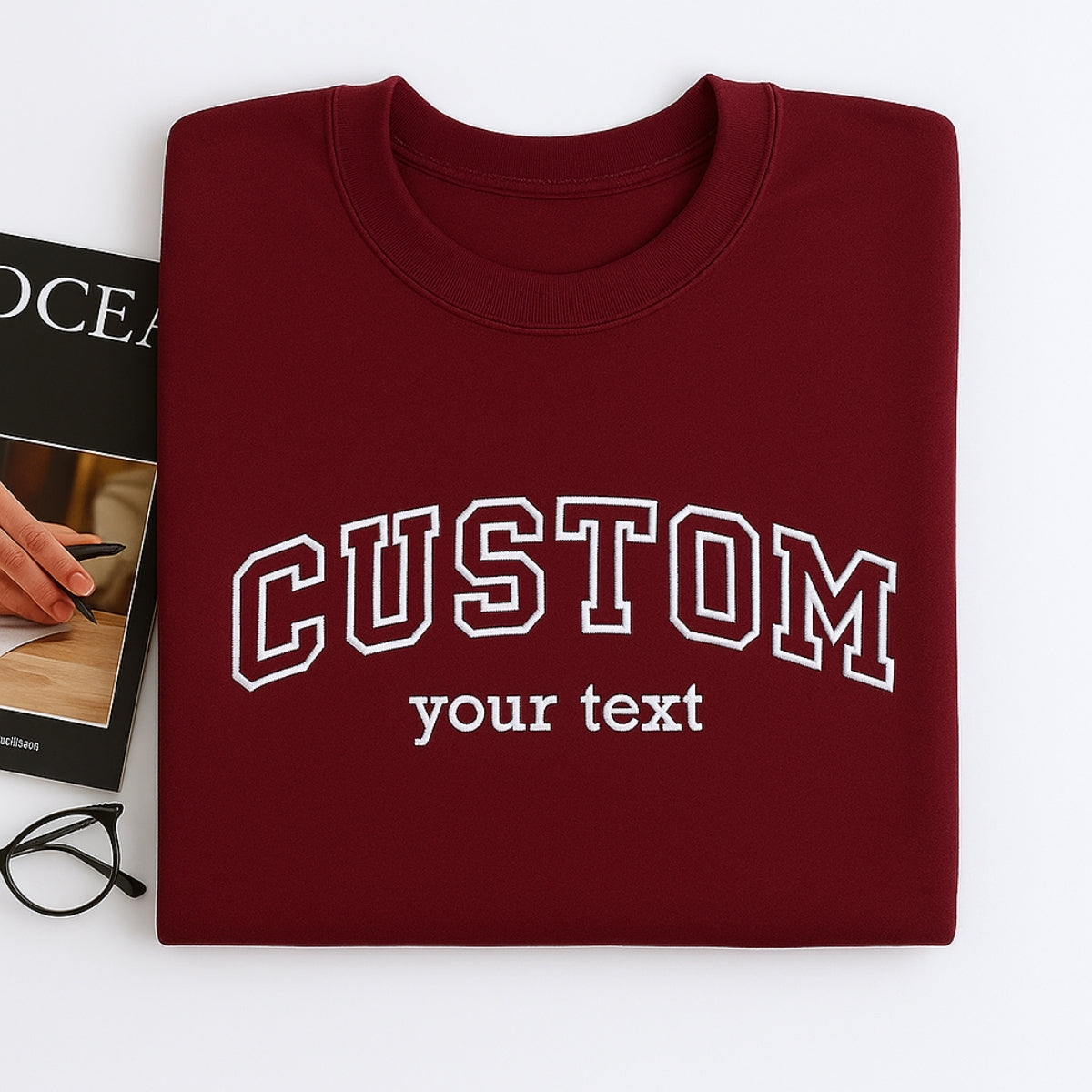Custom Text Embroidered Sweatshirts - Personalized Varsity Style - Perfect Gift for Everyone