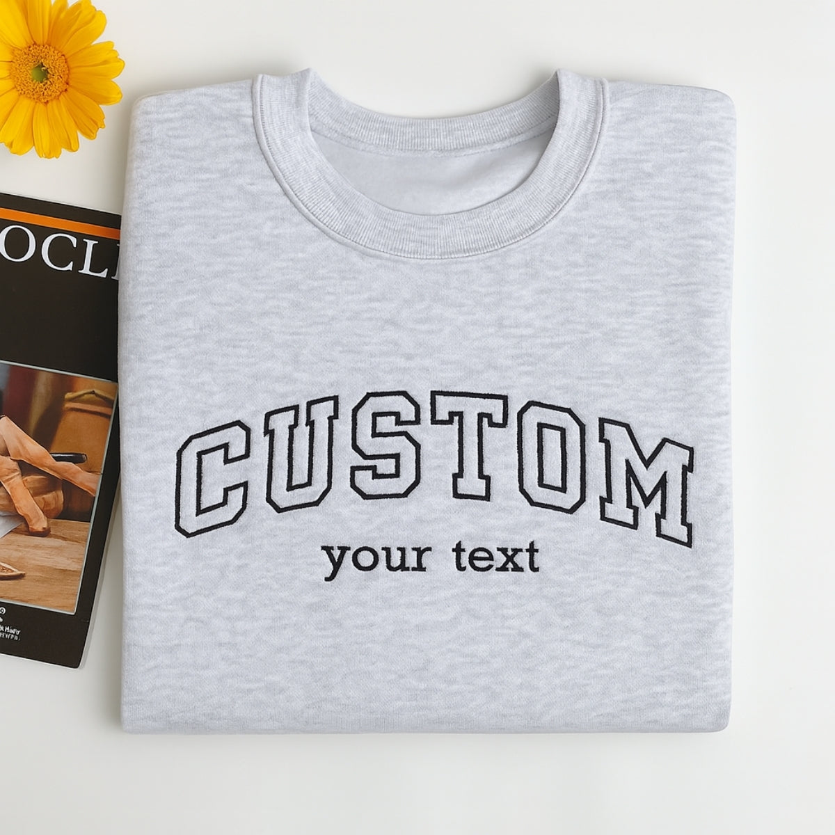 Custom Text Embroidered Sweatshirts - Personalized Varsity Style - Perfect Gift for Everyone