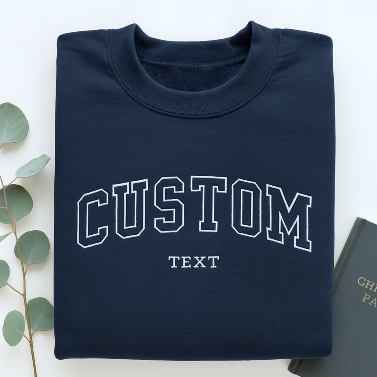 Custom Text Embroidered Sweatshirts - Varsity Style Personalized Hoodies - Front & Sleeve Customization