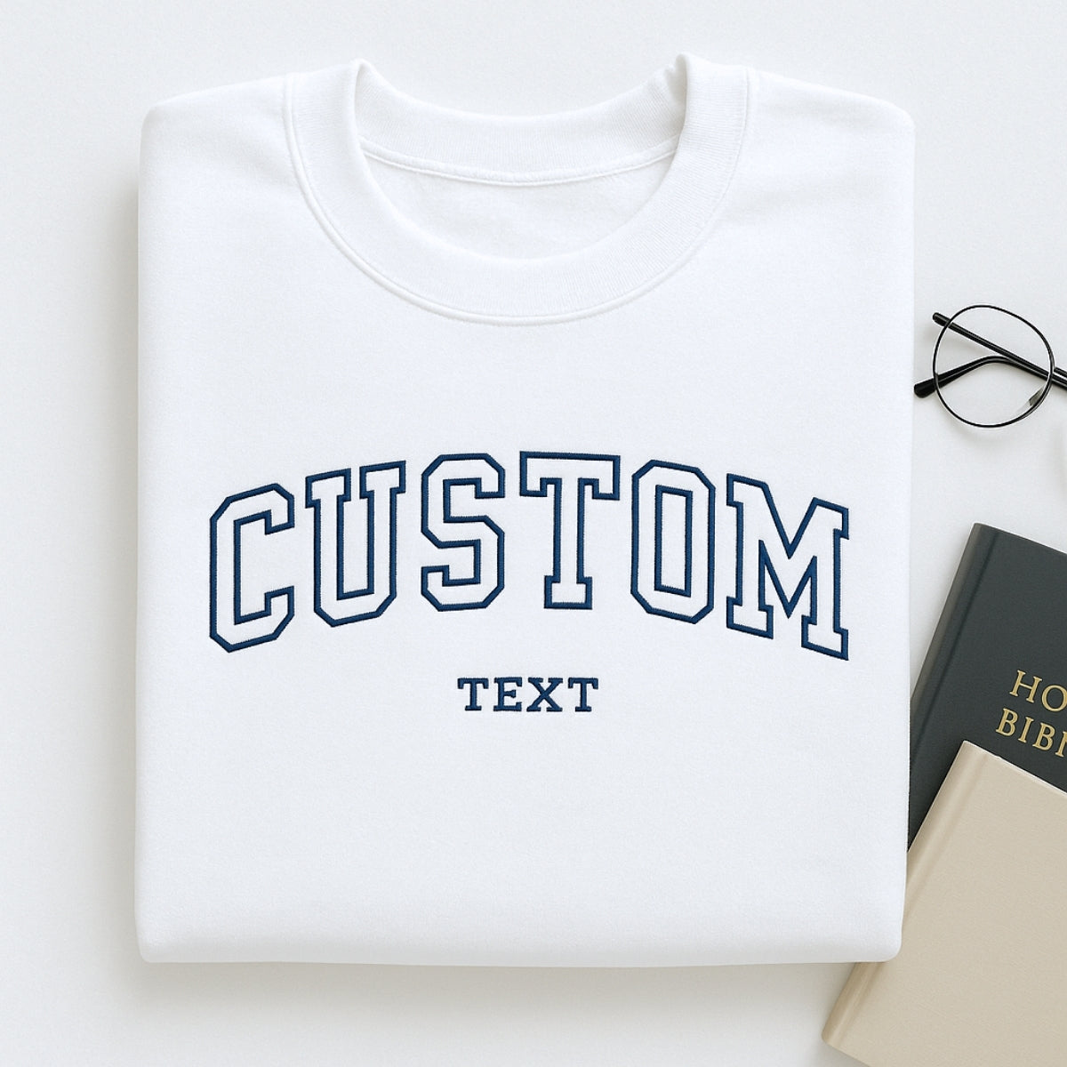 Custom Text Embroidered Sweatshirts - Varsity Style Personalized Hoodies - Front & Sleeve Customization