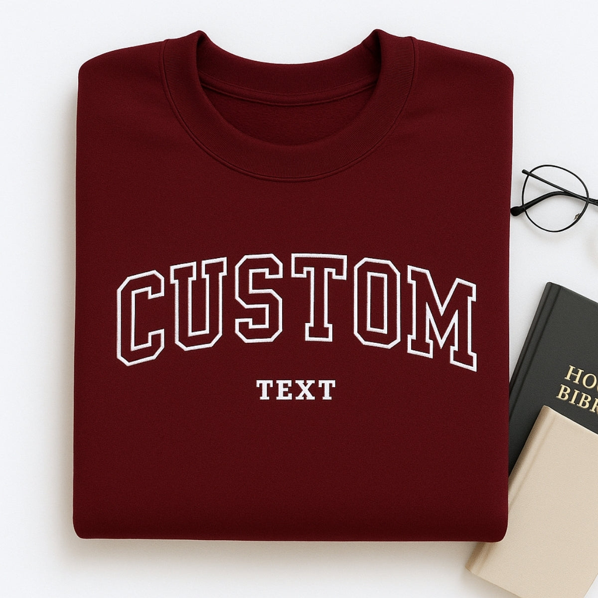 Custom Text Embroidered Sweatshirts - Varsity Style Personalized Hoodies - Front & Sleeve Customization