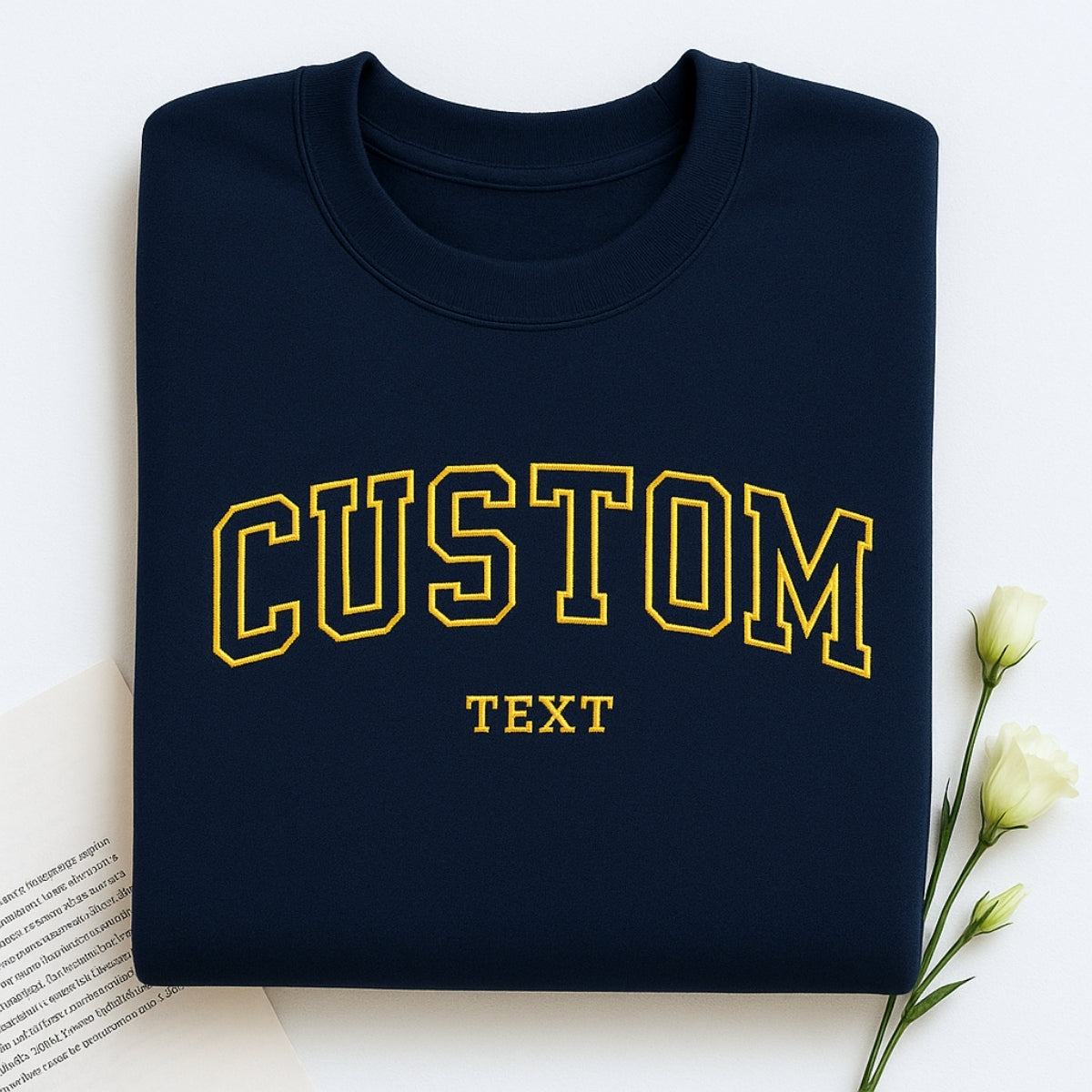 Custom Text Embroidered Sweatshirts - Varsity Style Personalized Hoodies - Front & Sleeve Customization