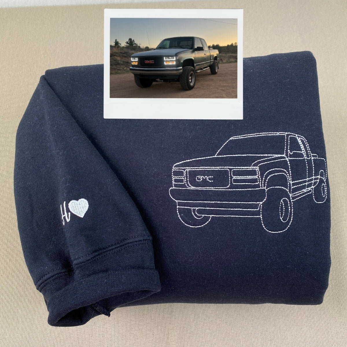 Custom Truck Hoodies - Pickup Line Art Embroidered Sweatshirts - Perfect Truck Enthusiast Gift