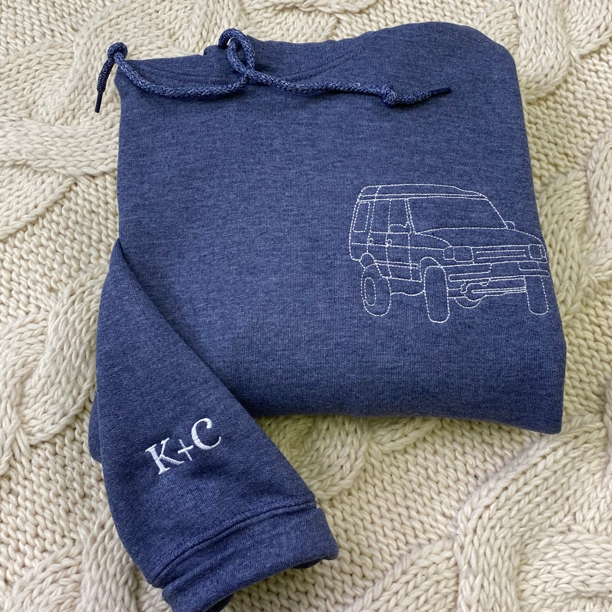 Custom Truck Portrait Hoodies - Personalized Vehicle Line Art Embroidered Sweatshirts - Truck Lover Gift