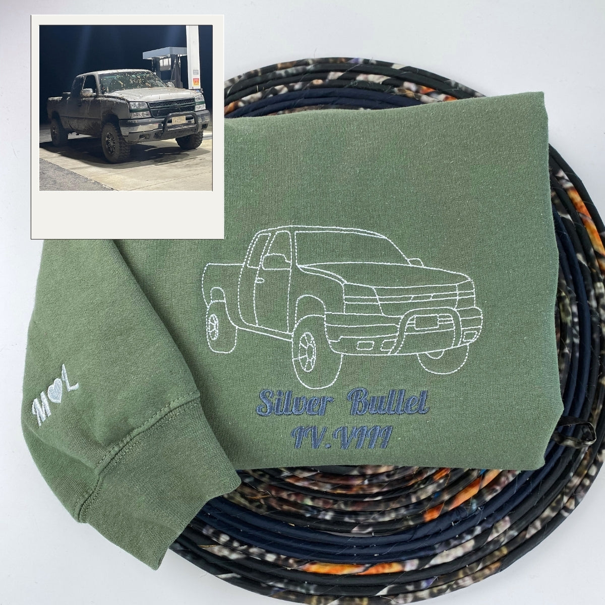 Custom Truck Portrait Hoodies - Pickup Line Art Embroidered Sweatshirts - Perfect Truck Lover Gift