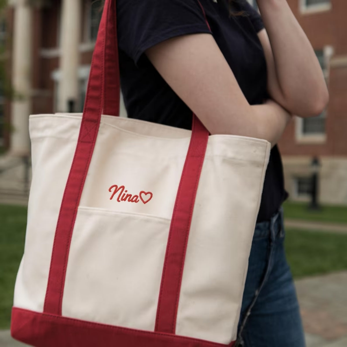 Custom University Tote Bag - Personalized College Embroidered Bag - School Spirit Gift