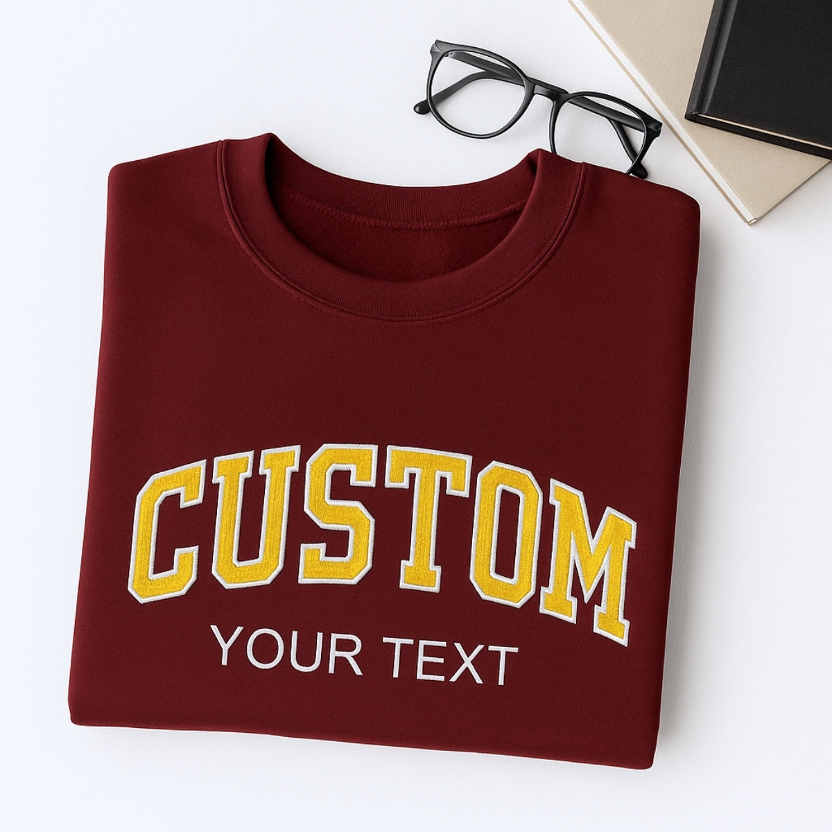 Custom Varsity Sweatshirt - Personalized Text Embroidered Pullover - Your Words & Names Gift