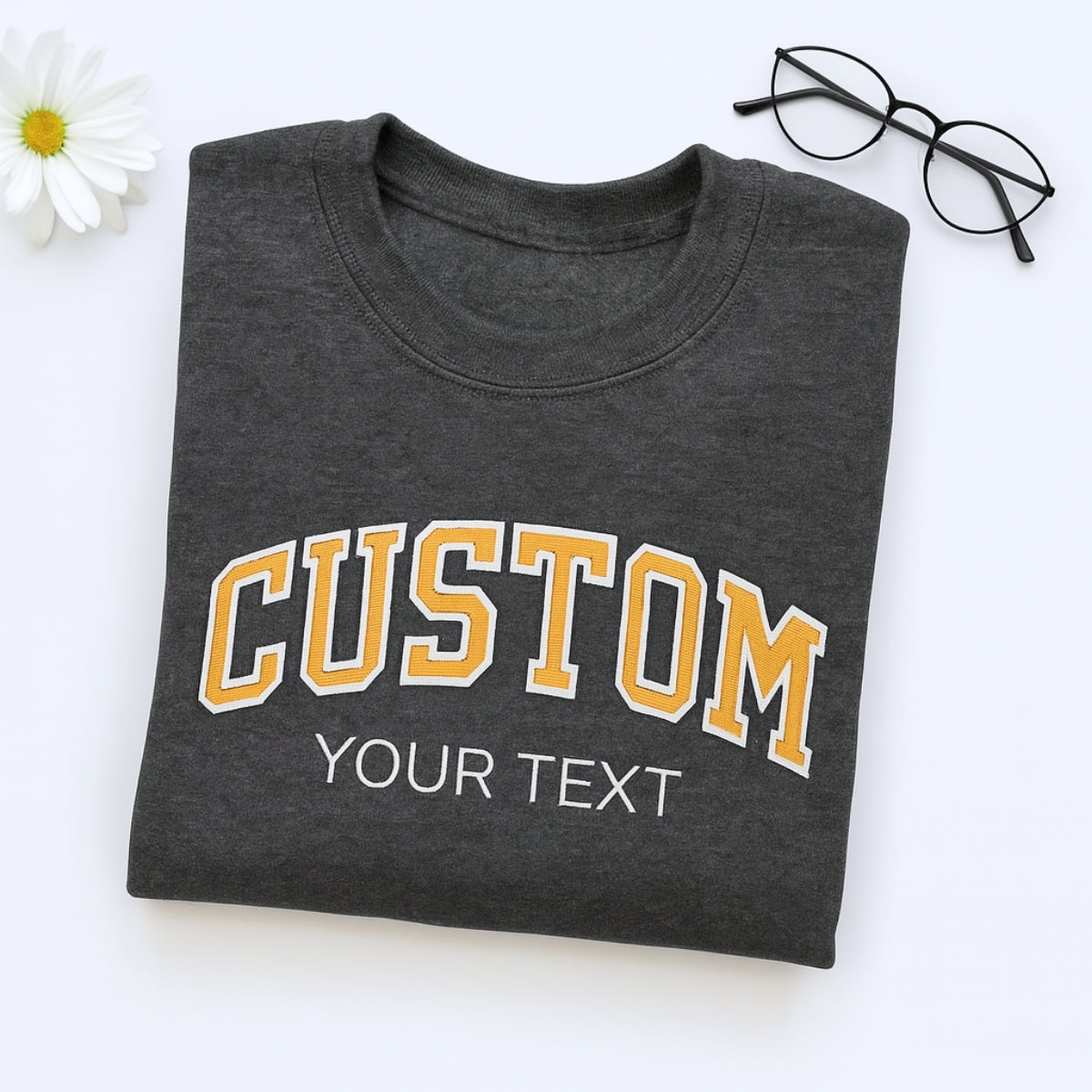 Custom Varsity Sweatshirt - Personalized Text Embroidered Pullover - Your Words & Names Gift