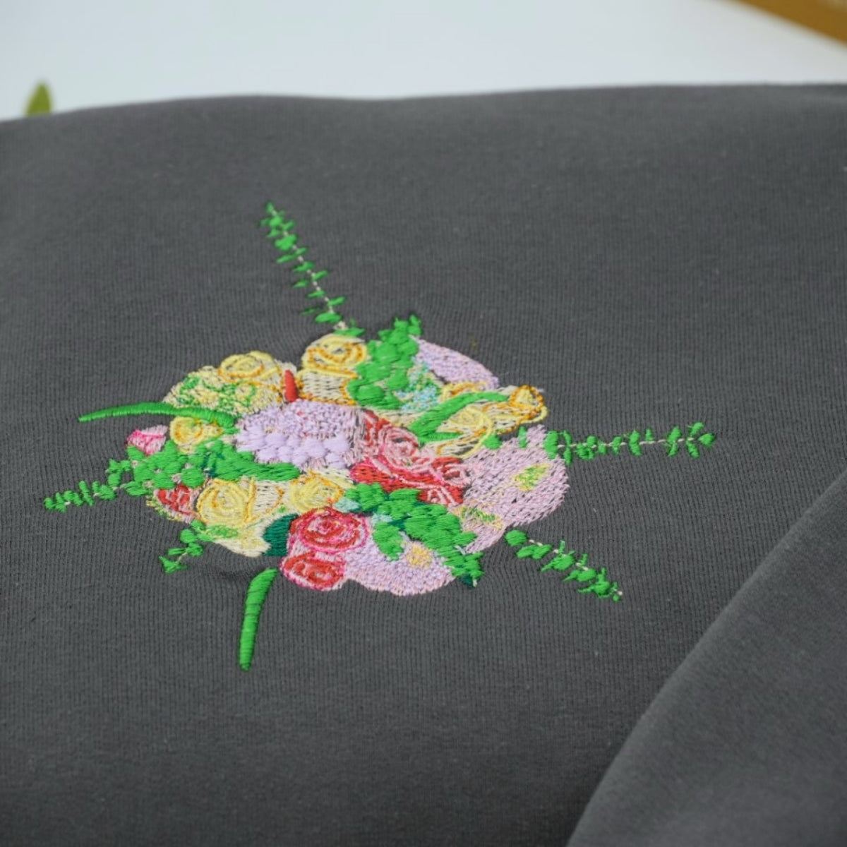 Custom Wedding Bouquet Hoodie - Personalized Bride Embroidered Sweatshirt - Wedding Date Keepsake