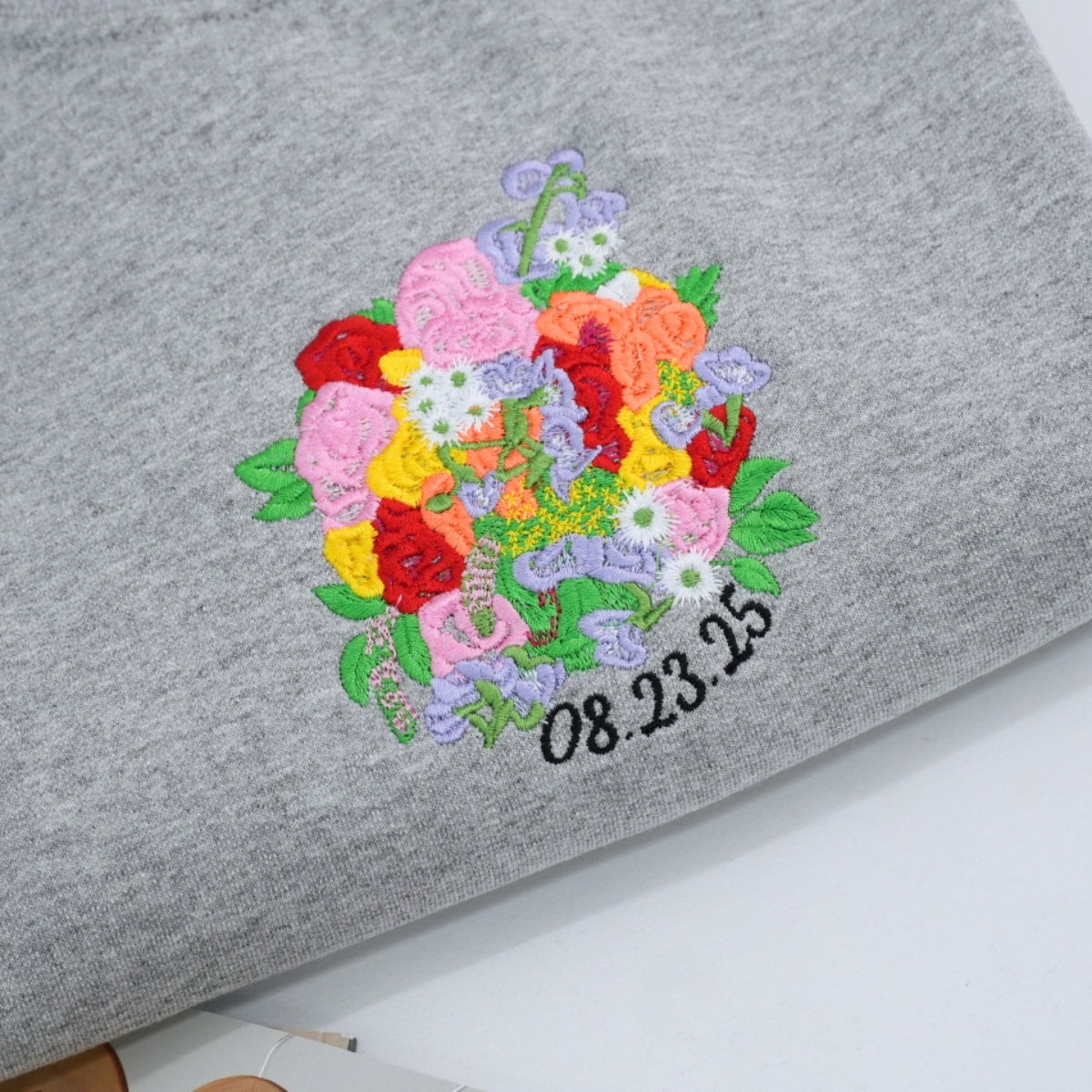 Custom Wedding Bouquet Sweatshirt - Bridal Embroidered Date Hoodie - Perfect Bride Anniversary Gift