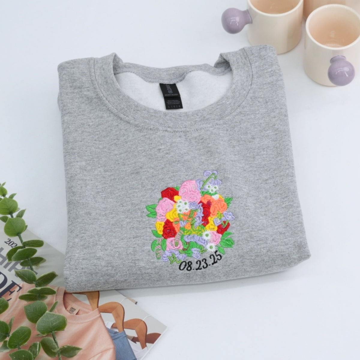 Custom Wedding Bouquet Sweatshirt - Bridal Embroidered Date Hoodie - Perfect Bride Anniversary Gift