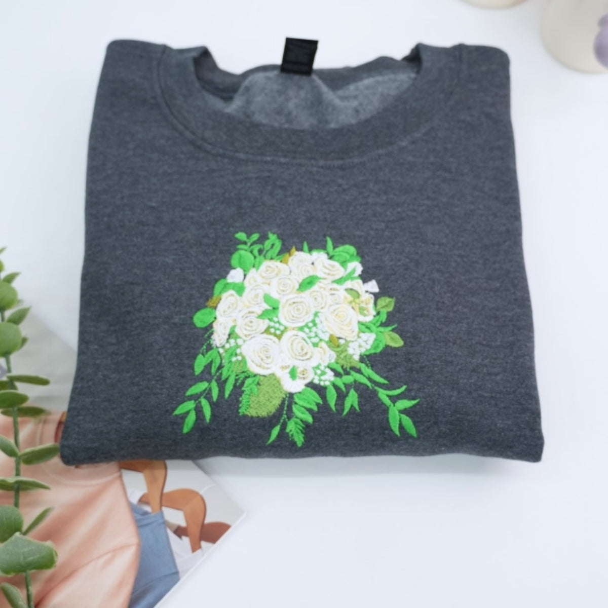 Custom Wedding Bouquet Sweatshirt - Bridal Embroidered Date Hoodie - Perfect Bride Anniversary Gift