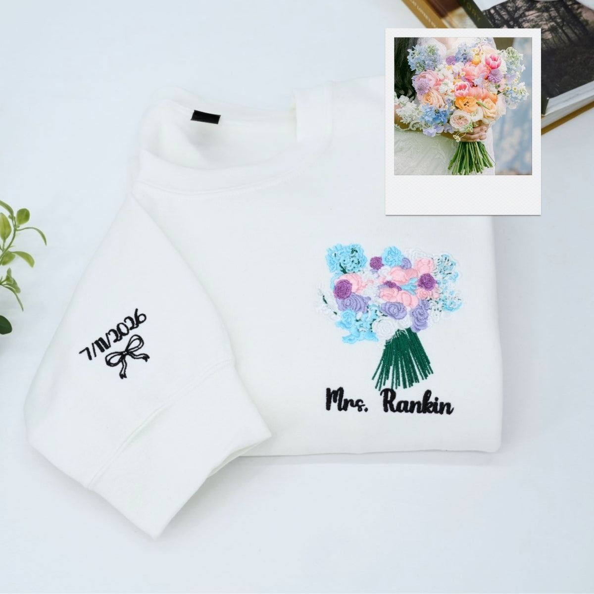 Custom Wedding Bouquet Sweatshirt - Personalized Bride Embroidered Crewneck - Bridal Keepsake Gift
