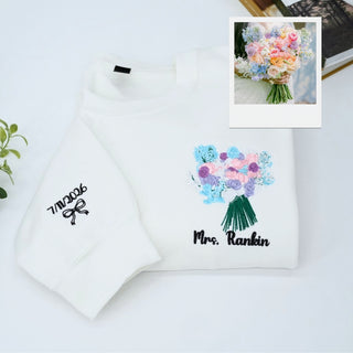 Custom Wedding Bouquet Sweatshirt - Personalized Bride Embroidered Crewneck - Bridal Keepsake Gift