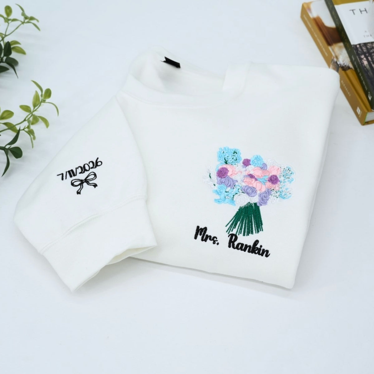 Custom Wedding Bouquet Sweatshirt - Personalized Bride Embroidered Crewneck - Bridal Keepsake Gift