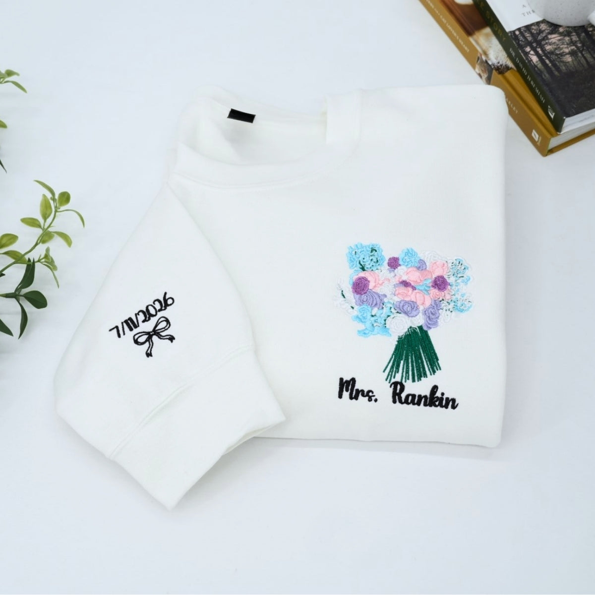 Custom Wedding Bouquet Sweatshirt - Personalized Bride Embroidered Crewneck - Bridal Keepsake Gift