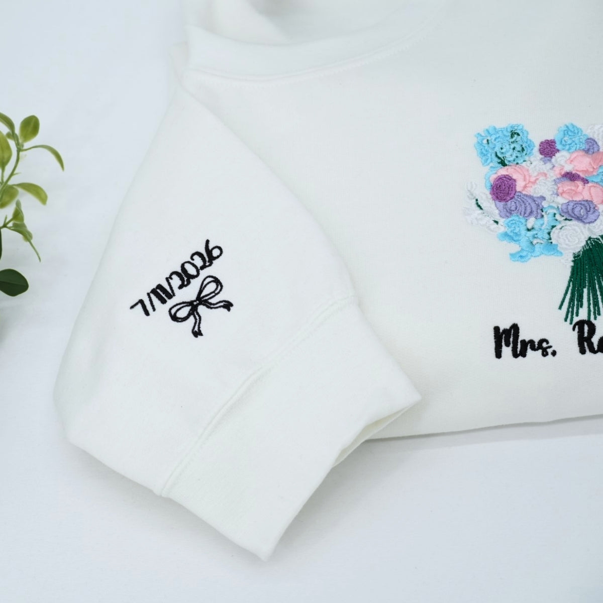 Custom Wedding Bouquet Sweatshirt - Personalized Bride Embroidered Crewneck - Bridal Keepsake Gift