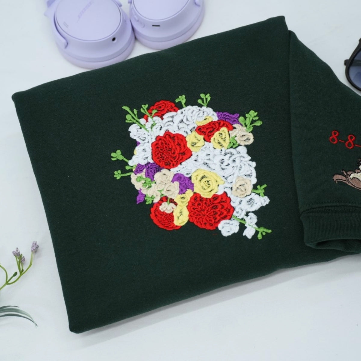 Custom Wedding Bouquet Sweatshirt - Personalized Bride Embroidered Hoodie - Wedding Date Keepsake