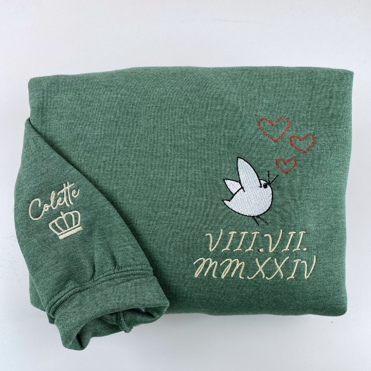 Süße paar Vögel benutzerdefinierte römische Ziffer passende bestickte Hoodies für Paare