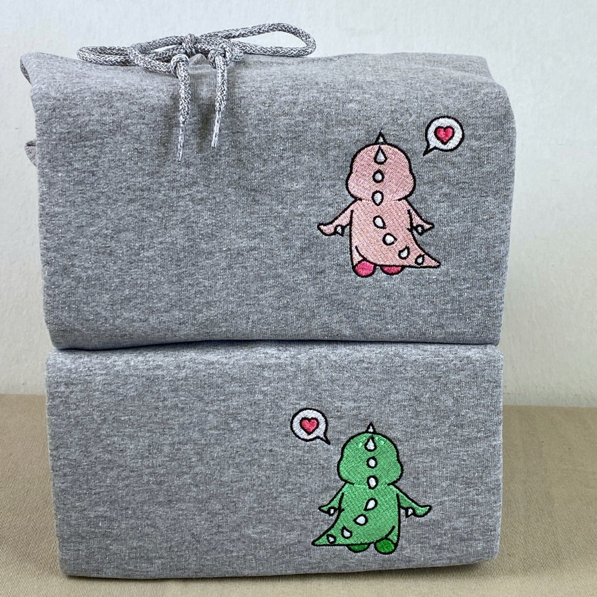 Cute Dinosaur Couple Custom Embroidered Matching Hoodies For Couples