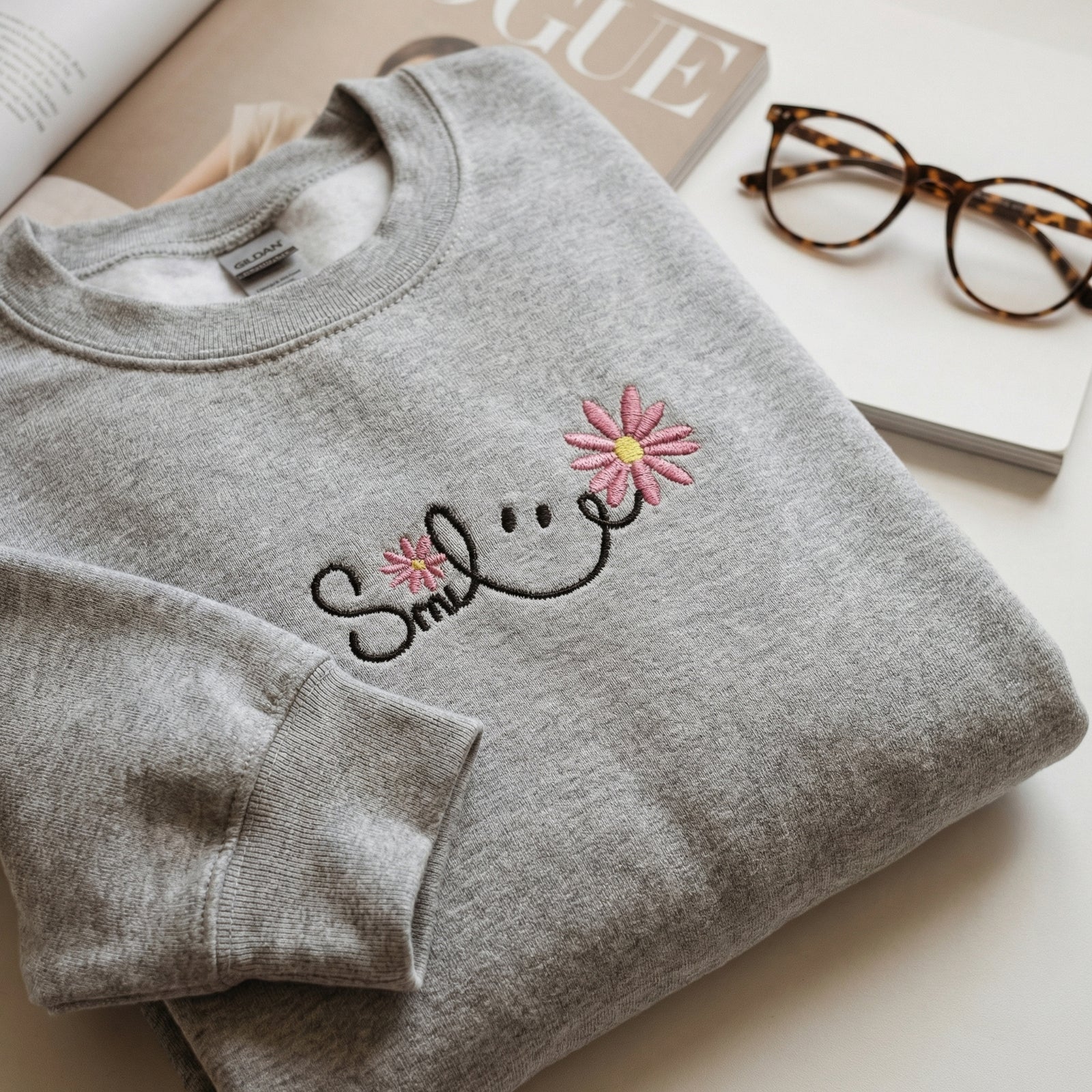 Cute Embroidered Smile Hoodie - Happy Face Sweatshirt