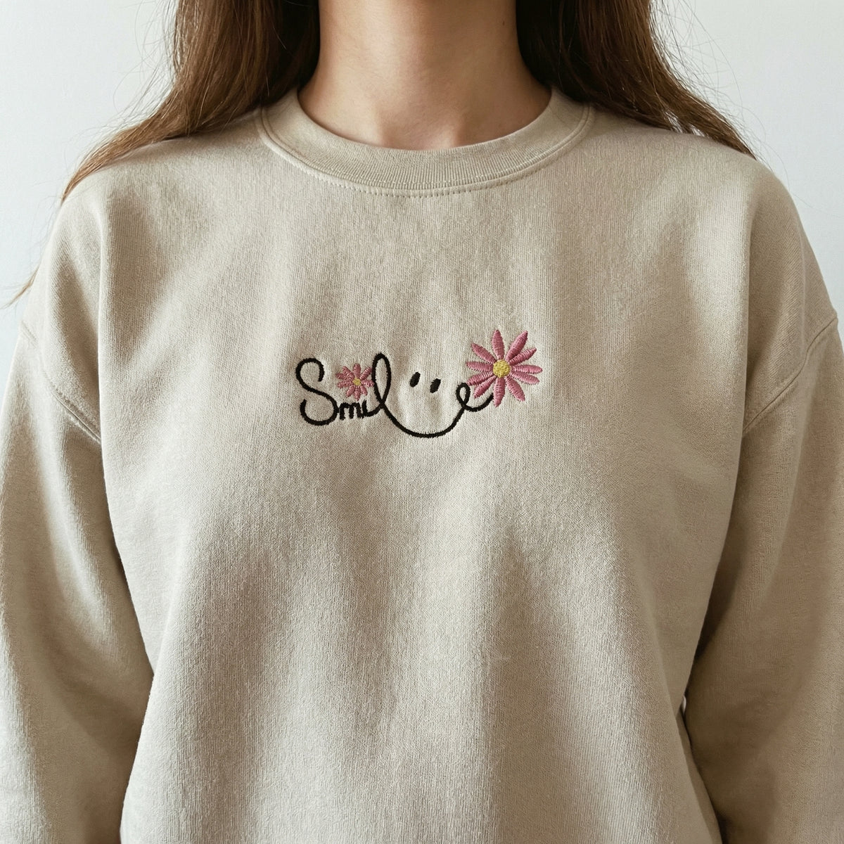 Cute Embroidered Smile Hoodie - Happy Face Sweatshirt