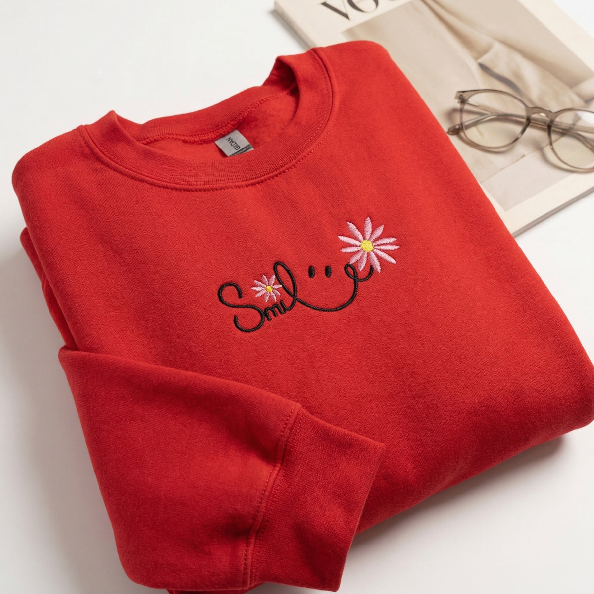 Cute Embroidered Smile Hoodie - Happy Face Sweatshirt