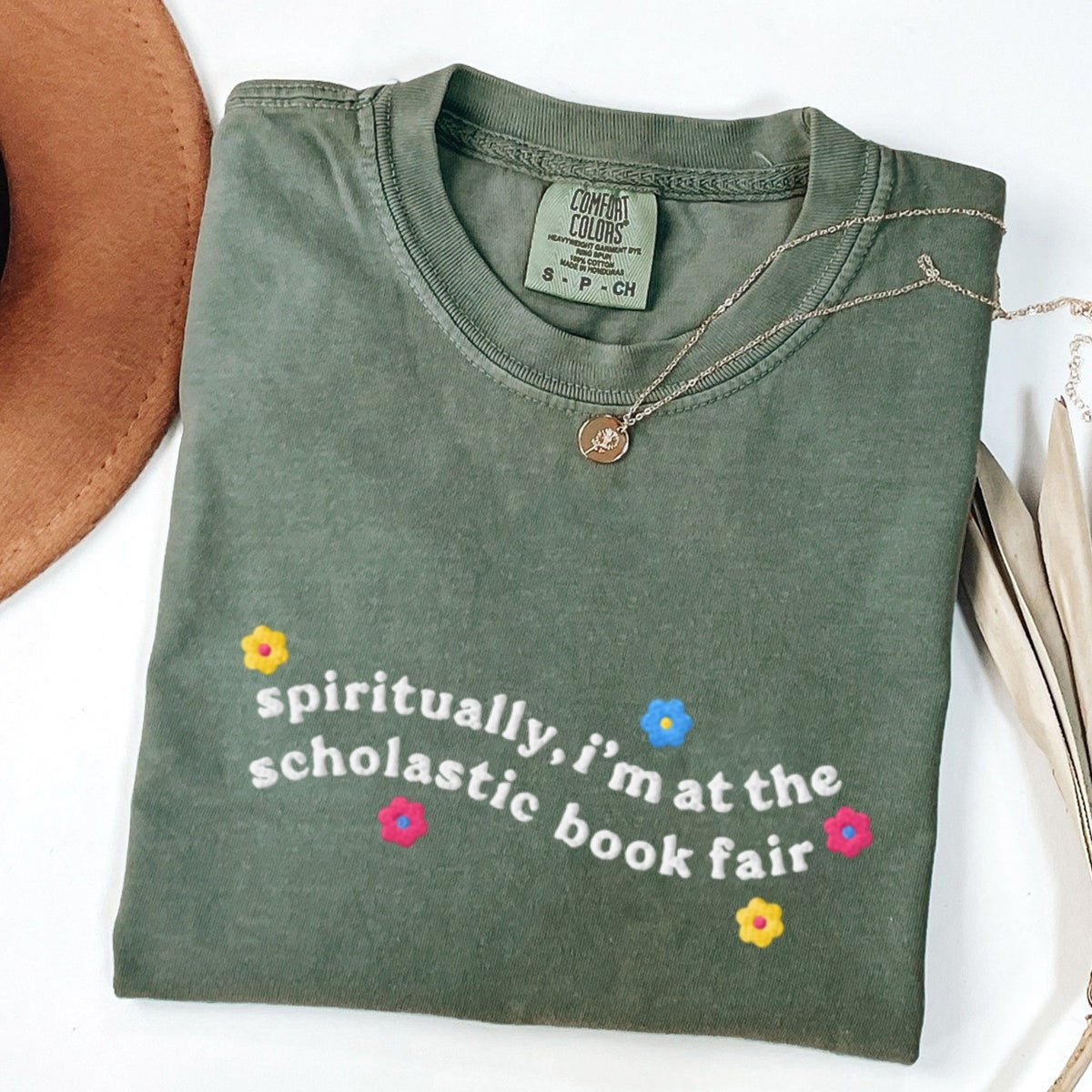 Custom Embroidered Spiritually I’m at the Scholastic Book Fair T-Shirt – Cozy Reader Tee
