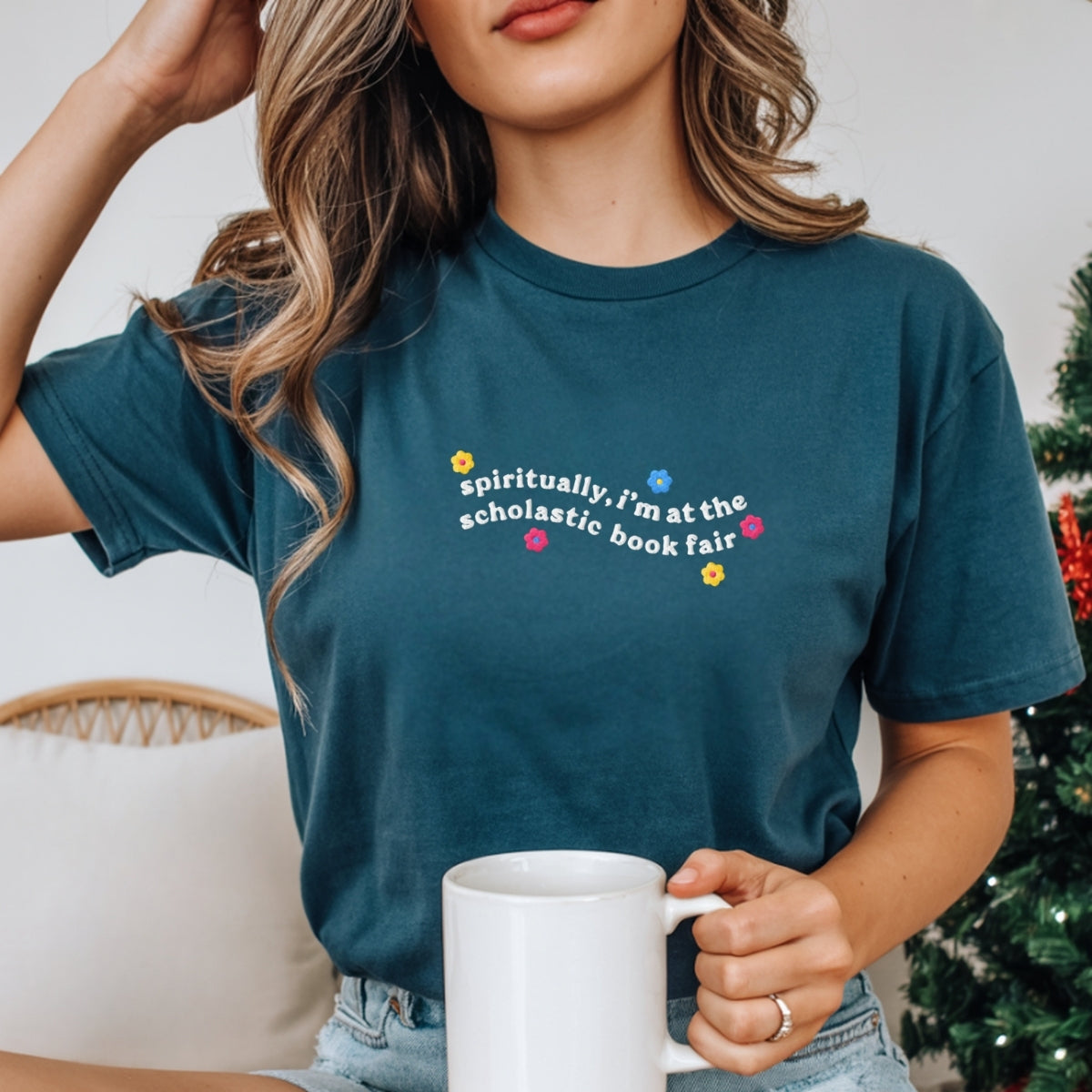 Custom Embroidered Spiritually I’m at the Scholastic Book Fair T-Shirt – Cozy Reader Tee