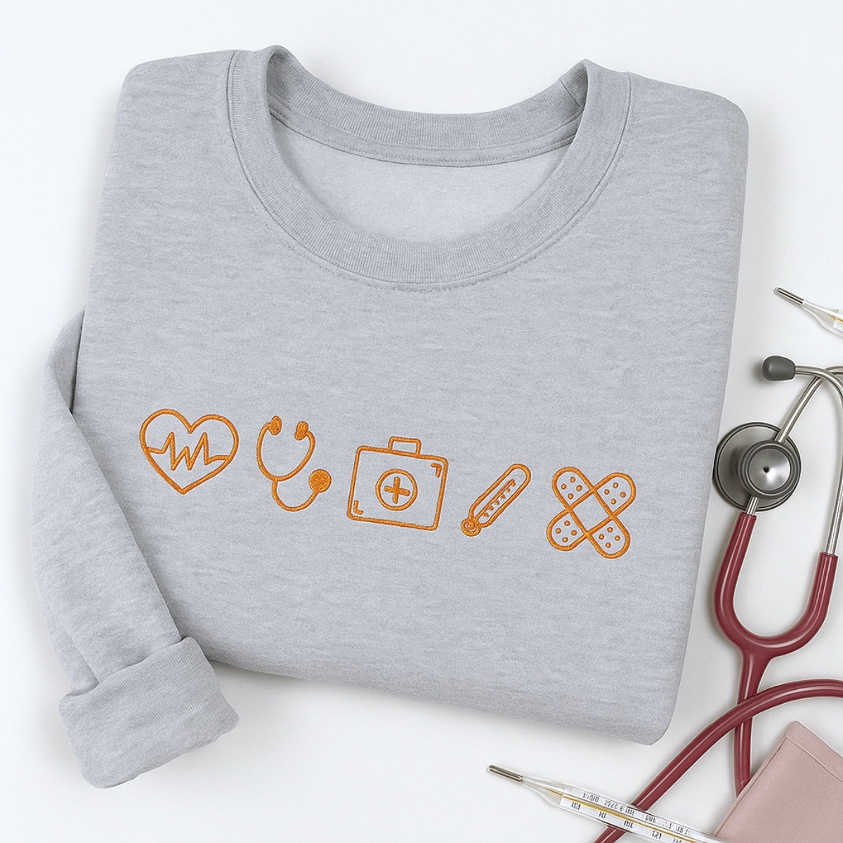 Cute Medical Symbols Hoodies - Healthcare Worker Embroidered Sweatshirts - Nurse Gift