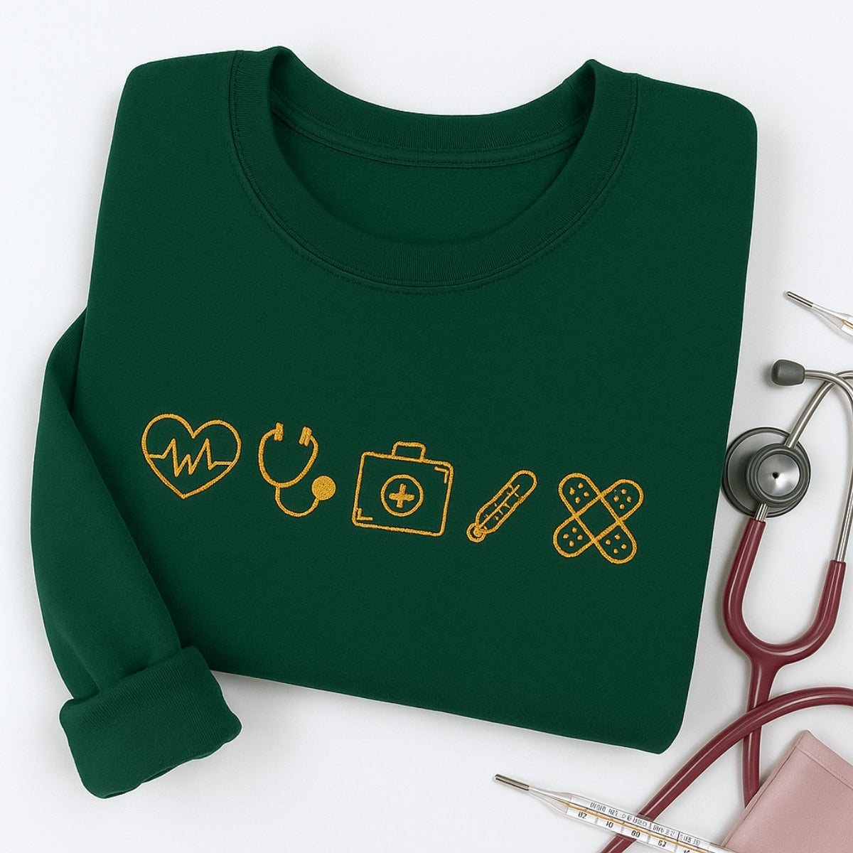 Cute Medical Symbols Hoodies - Healthcare Worker Embroidered Sweatshirts - Nurse Gift