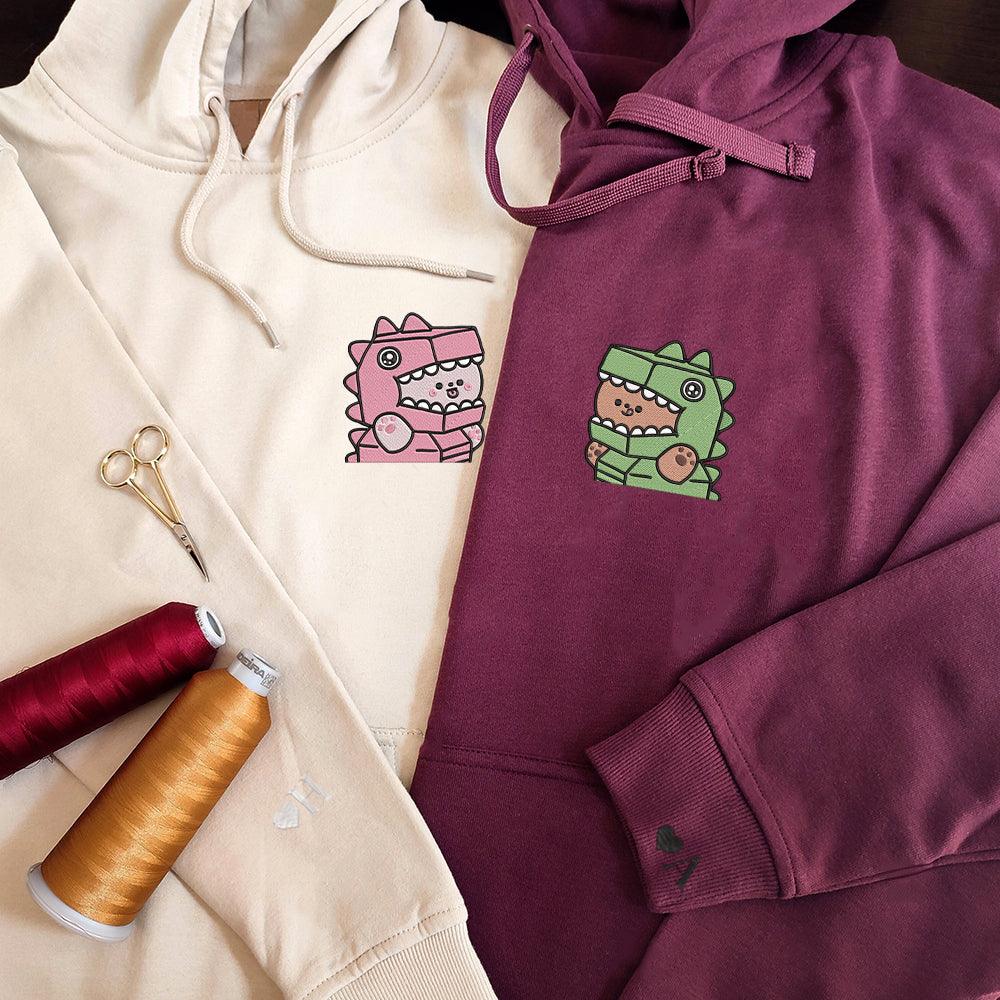 Cute T-Rex Costume Custom Embroidered Matching Hoodies For Couples - Couple Hoodies