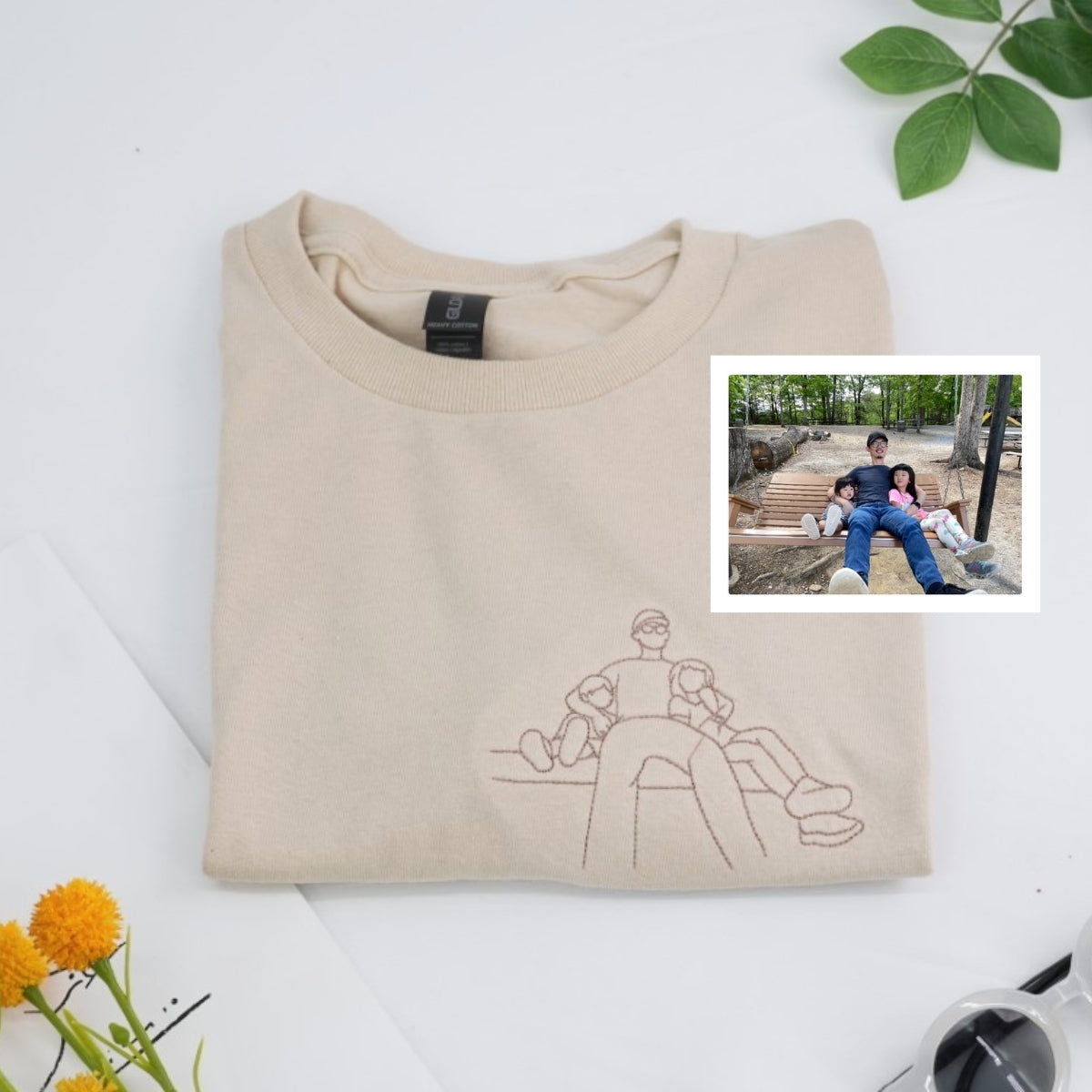Dad Cuddle Custom T-Shirt - Father Kids Snuggle Outline Embroidered Shirt - Family Gift
