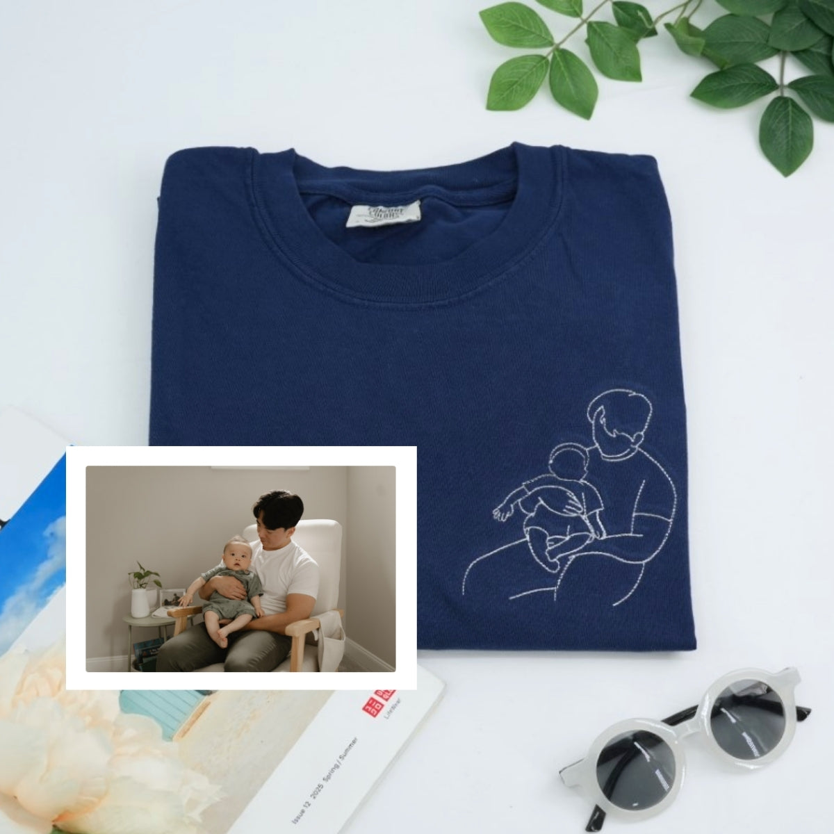 Dad Custom Outline T-Shirt - Father Child Embroidered Shirt - Perfect Father&#39;s Day Gift