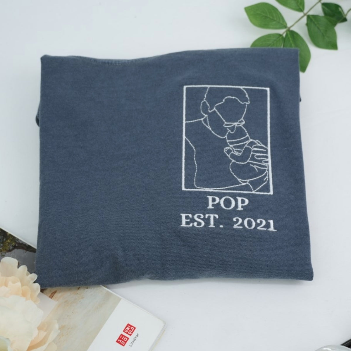 Dad Custom Outline T-Shirt - Father Child Embroidered Shirt - Perfect Father's Day Gift
