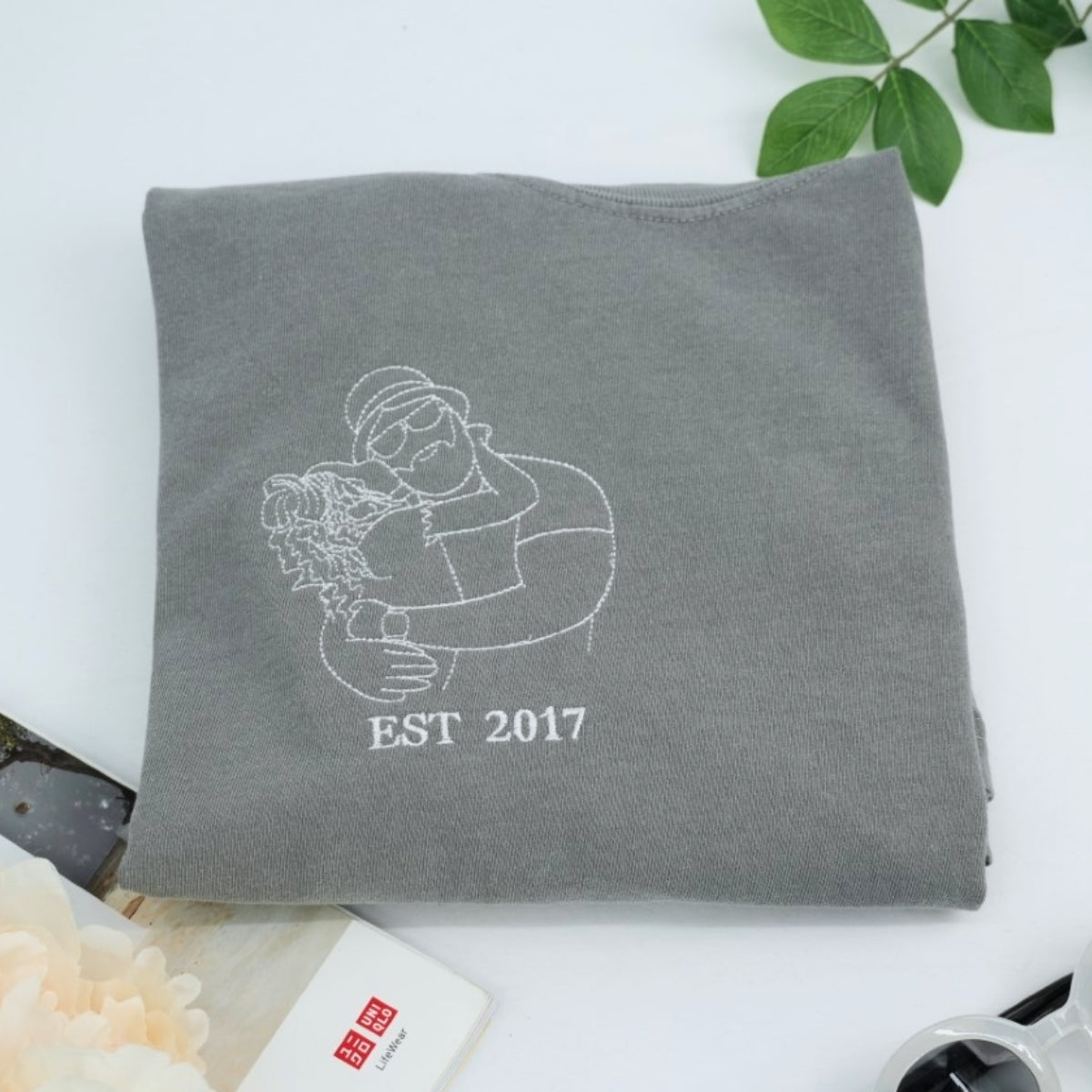 Dad Custom Outline T-Shirt - Father Child Embroidered Shirt - Perfect Father's Day Gift