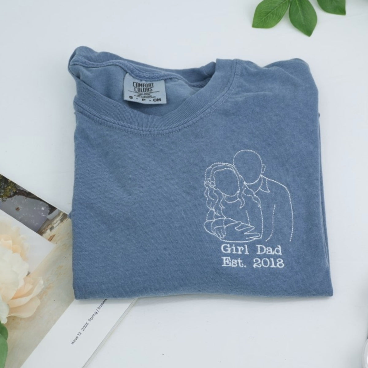 Dad Custom Outline T-Shirt - Father Child Embroidered Shirt - Perfect Father's Day Gift