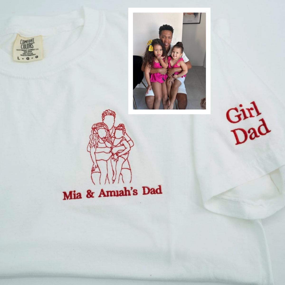 Dad Custom Outline T-Shirt - Father Child Embroidered Shirt - Perfect Father's Day Gift